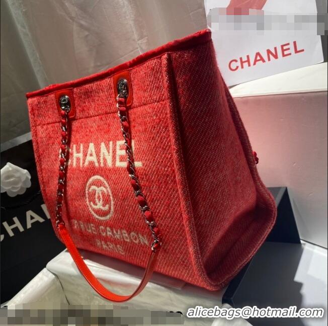 Low Cost Chanel Deauville Mixed Fibers Medium Shopping Bag A67001 Red 2021