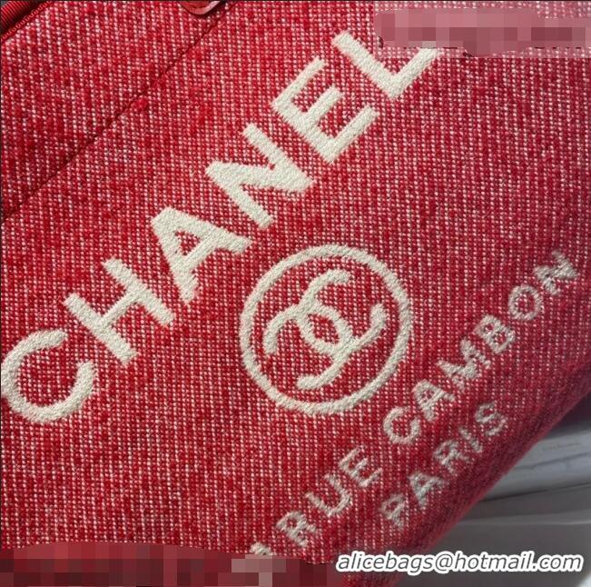 Low Cost Chanel Deauville Mixed Fibers Medium Shopping Bag A67001 Red 2021