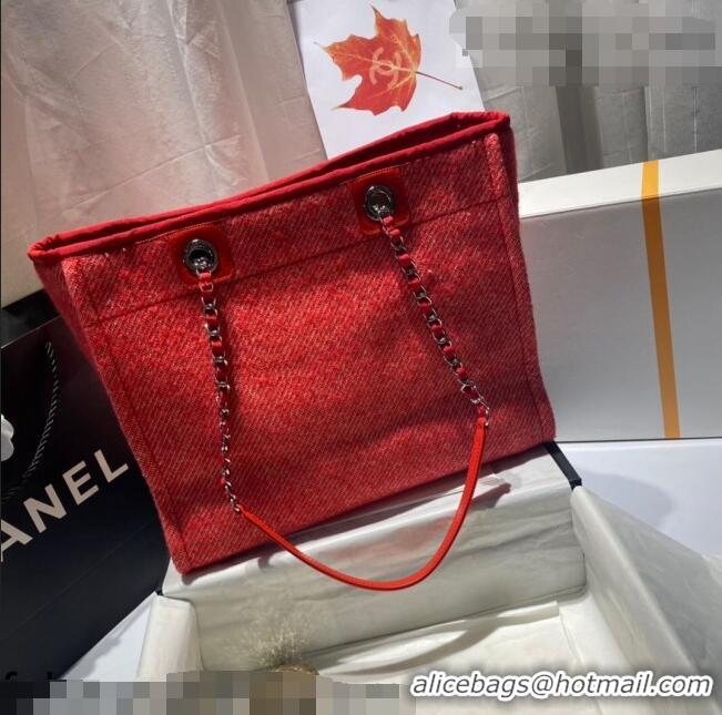 Low Cost Chanel Deauville Mixed Fibers Medium Shopping Bag A67001 Red 2021