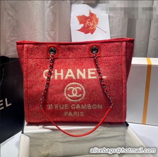 Low Cost Chanel Deauville Mixed Fibers Medium Shopping Bag A67001 Red 2021