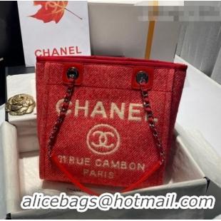 Inexpensive Chanel Deauville Mixed Fibers Small Shopping Bag A01257 Red 2021