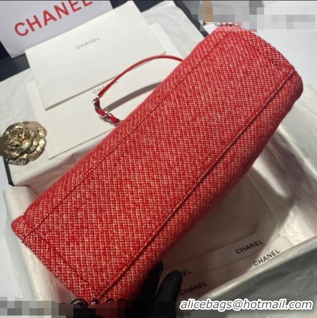 Inexpensive Chanel Deauville Mixed Fibers Small Shopping Bag A01257 Red 2021