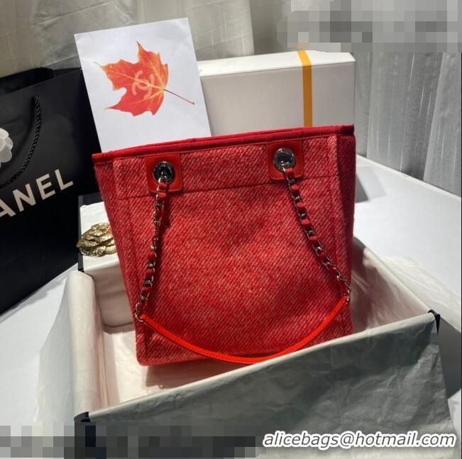 Inexpensive Chanel Deauville Mixed Fibers Small Shopping Bag A01257 Red 2021