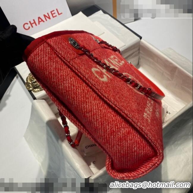 Inexpensive Chanel Deauville Mixed Fibers Small Shopping Bag A01257 Red 2021