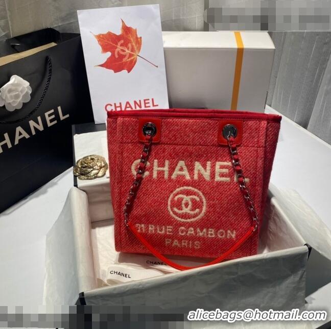 Inexpensive Chanel Deauville Mixed Fibers Small Shopping Bag A01257 Red 2021