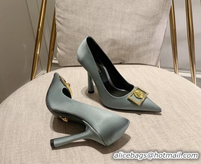 Discount Versace Silk High Heel Pumps 11cm Light Grey 032810