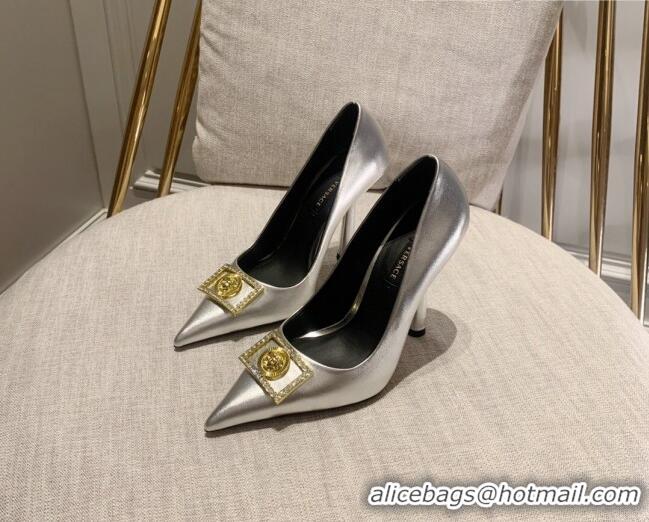 Sumptuous Versace Calfskin High Heel Pumps 11cm Silver 032812