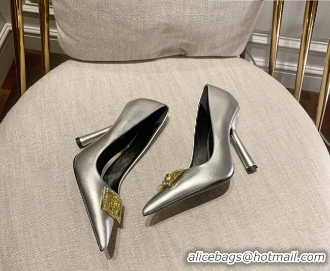 Sumptuous Versace Calfskin High Heel Pumps 11cm Silver 032812