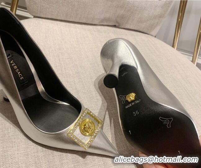 Sumptuous Versace Calfskin High Heel Pumps 11cm Silver 032812