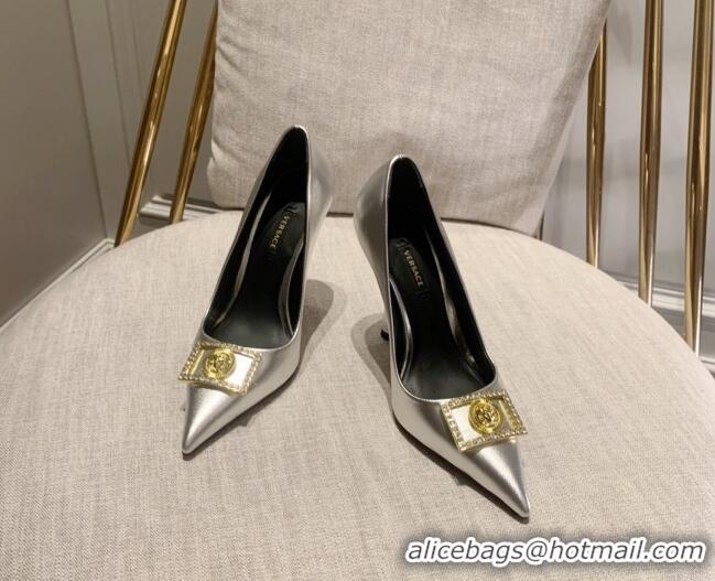 Sumptuous Versace Calfskin High Heel Pumps 11cm Silver 032812