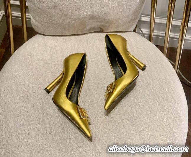 Good Product Versace Calfskin High Heel Pumps 11cm Gold 032813