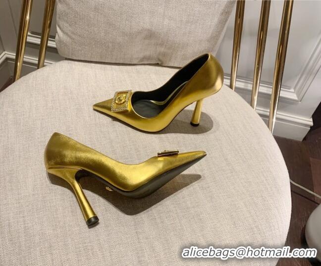 Good Product Versace Calfskin High Heel Pumps 11cm Gold 032813