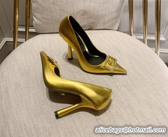 Good Product Versace Calfskin High Heel Pumps 11cm Gold 032813