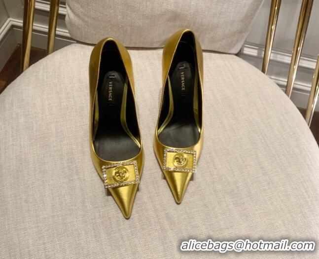 Good Product Versace Calfskin High Heel Pumps 11cm Gold 032813