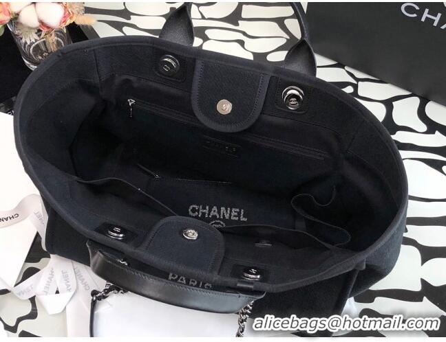 Top Quality Chanel Deauville Mixed Fibers Large Shopping Bag A66941 Black 2022