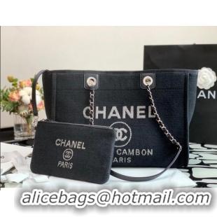 Top Grade Chanel Deauville Mixed Fibers Medium Shopping Bag A67001 Black 2022