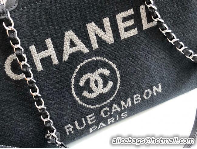 Top Grade Chanel Deauville Mixed Fibers Medium Shopping Bag A67001 Black 2022