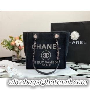 Original Cheap Chanel Deauville Mixed Fibers Small Shopping Bag A66941 Black 2022