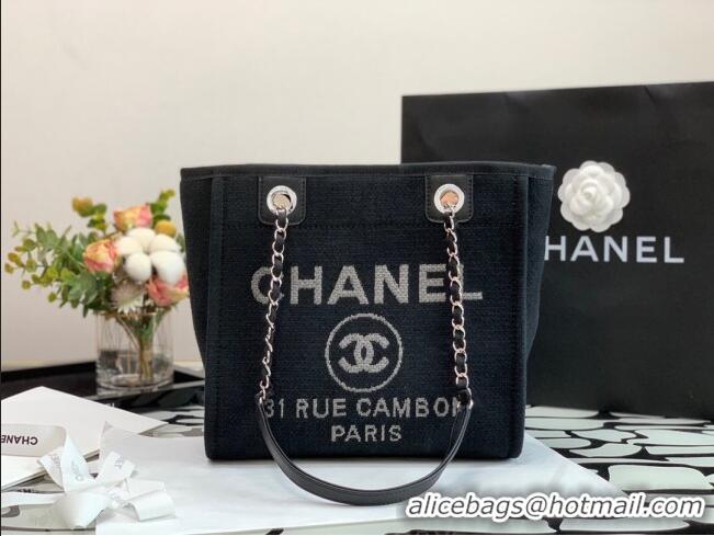 Original Cheap Chanel Deauville Mixed Fibers Small Shopping Bag A66941 Black 2022