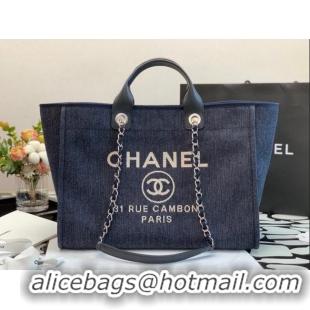 Luxury Discount Chanel Deauville Denim Large Shopping Bag A66941 Navy Blue 2022