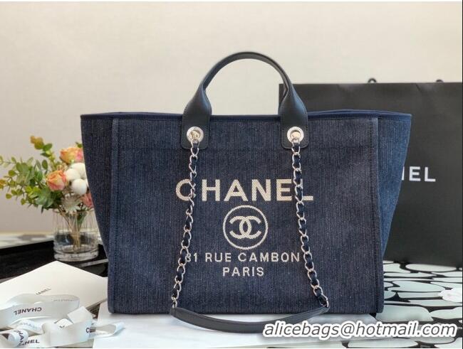 Luxury Discount Chanel Deauville Denim Large Shopping Bag A66941 Navy Blue 2022