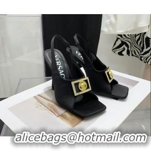 Stylish Versace Silk Open Toe Pumps 10.5cm Black 042660