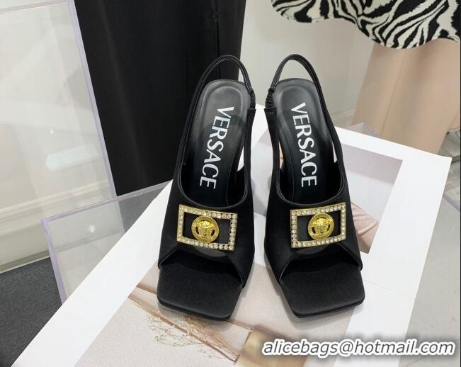 Stylish Versace Silk Open Toe Pumps 10.5cm Black 042660