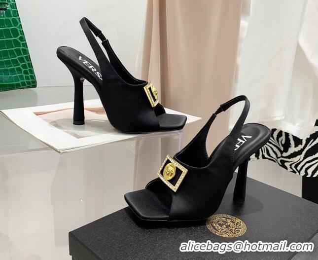 Stylish Versace Silk Open Toe Pumps 10.5cm Black 042660