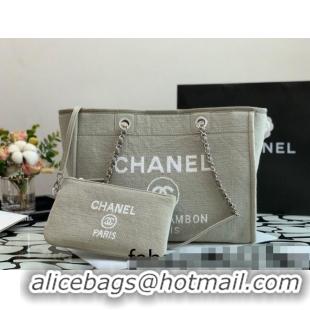 Shop Promotional Chanel Deauville Mixed Fibers Medium Shopping Bag A67001 Gray 2022