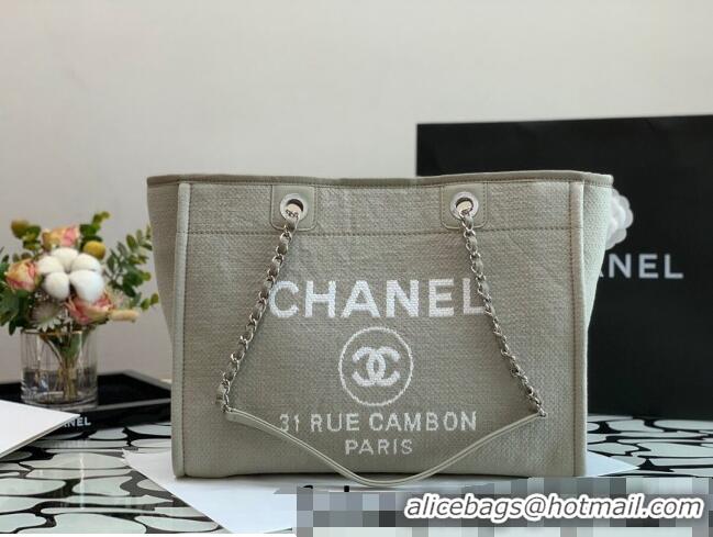 Shop Promotional Chanel Deauville Mixed Fibers Medium Shopping Bag A67001 Gray 2022