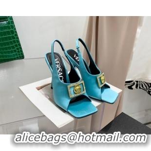 Shop Duplicate Versace Silk Open Toe Pumps 10.5cm Light Blue 042663