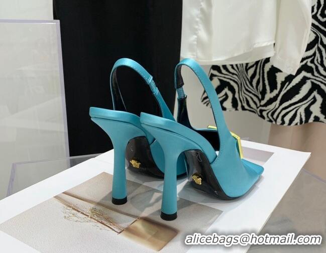 Shop Duplicate Versace Silk Open Toe Pumps 10.5cm Light Blue 042663