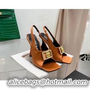 Perfect Versace Silk Open Toe Pumps 10.5cm Brown 042664