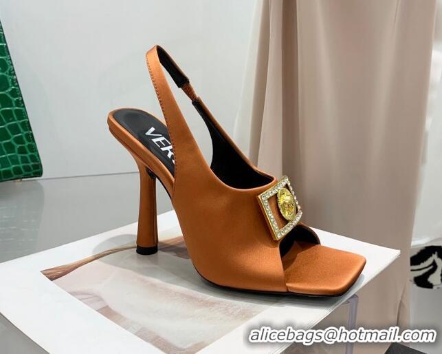 Perfect Versace Silk Open Toe Pumps 10.5cm Brown 042664