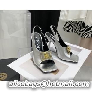 Cheap Price Versace Calfskin Open Toe Pumps 10.5cm Silver 042666