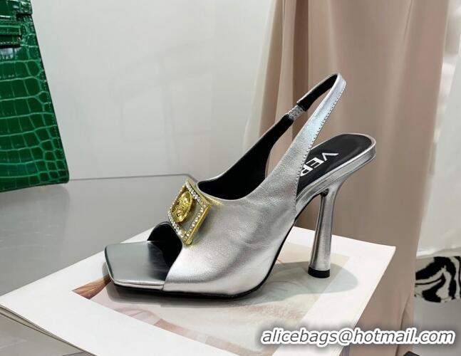 Cheap Price Versace Calfskin Open Toe Pumps 10.5cm Silver 042666