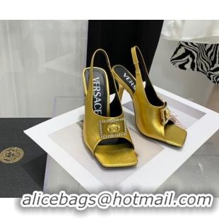 Stylish Versace Calfskin Open Toe Pumps 10.5cm Gold 042667