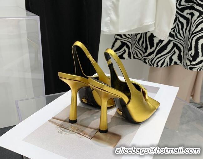 Stylish Versace Calfskin Open Toe Pumps 10.5cm Gold 042667