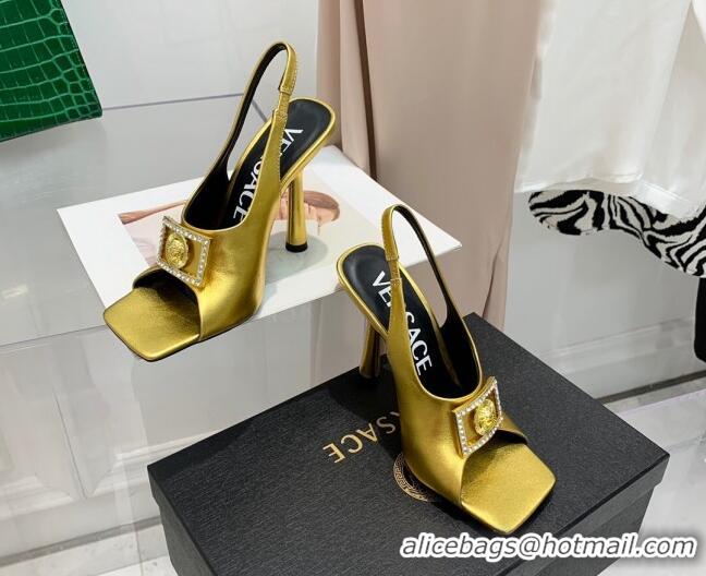 Stylish Versace Calfskin Open Toe Pumps 10.5cm Gold 042667