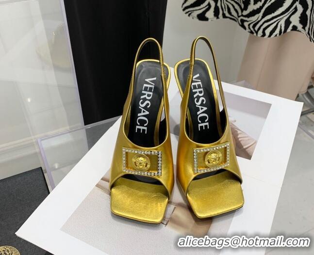 Stylish Versace Calfskin Open Toe Pumps 10.5cm Gold 042667