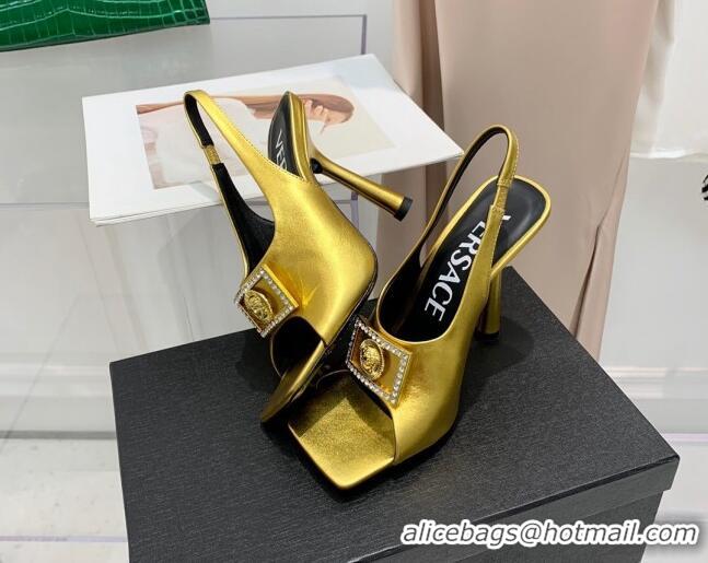 Stylish Versace Calfskin Open Toe Pumps 10.5cm Gold 042667