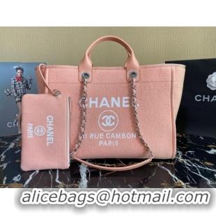 Luxury Discount Chanel Deauville Mixed Fibers Large Shopping Bag A66941 Peach Pink 2022