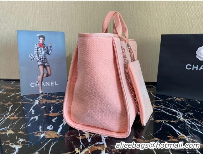 Luxury Discount Chanel Deauville Mixed Fibers Large Shopping Bag A66941 Peach Pink 2022