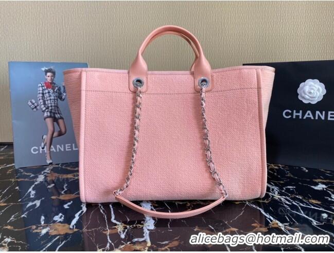 Luxury Discount Chanel Deauville Mixed Fibers Large Shopping Bag A66941 Peach Pink 2022