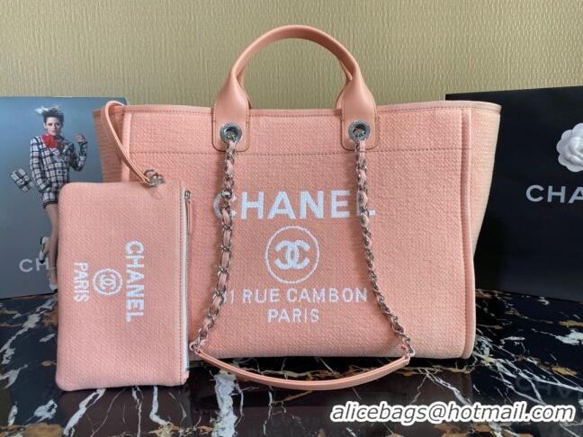 Luxury Discount Chanel Deauville Mixed Fibers Large Shopping Bag A66941 Peach Pink 2022