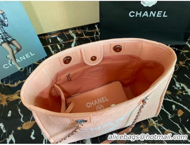 Promotional Chanel Deauville Mixed Fibers Medium Shopping Bag A67001 Peach Pink 2022