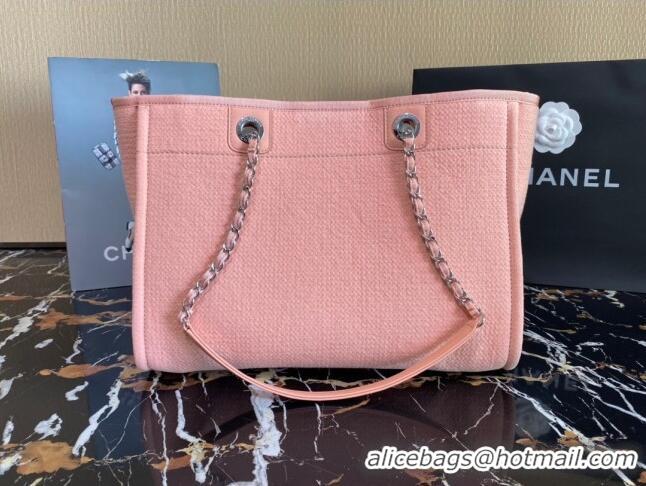 Promotional Chanel Deauville Mixed Fibers Medium Shopping Bag A67001 Peach Pink 2022