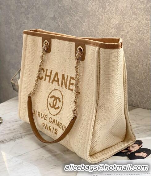 Buy Fashionable Chanel Deauville Mixed Fibers Medium Shopping Bag A67001 Beige 2022