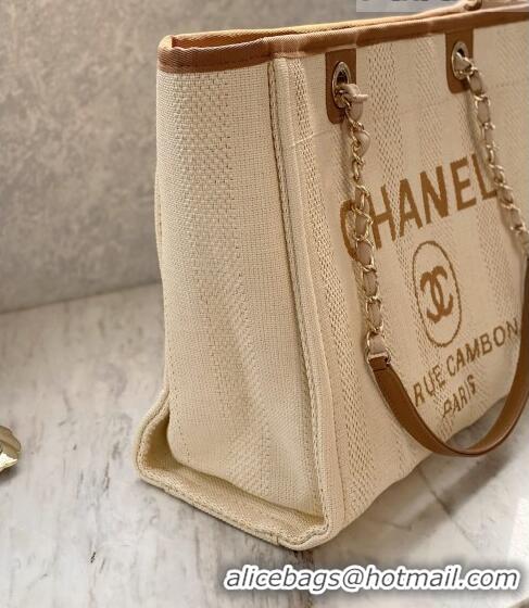 Buy Fashionable Chanel Deauville Mixed Fibers Medium Shopping Bag A67001 Beige 2022