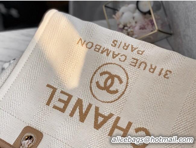 Buy Fashionable Chanel Deauville Mixed Fibers Medium Shopping Bag A67001 Beige 2022